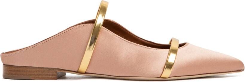 Malone Souliers Blush Gold Zijde Spiegel Leren Platte Schoenen Yellow Dames