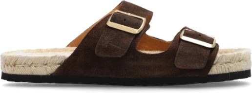 Manebí Bruine Dubbele Gesp Platte Espadrilles Brown Dames