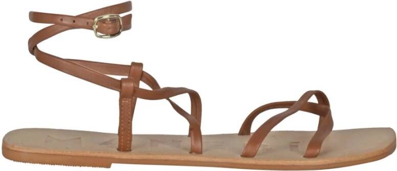 Manebí Tan leren enkelband sandalen Brown Dames