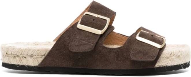 Manebí Bruine Dubbele Gesp Platte Espadrilles Brown Dames