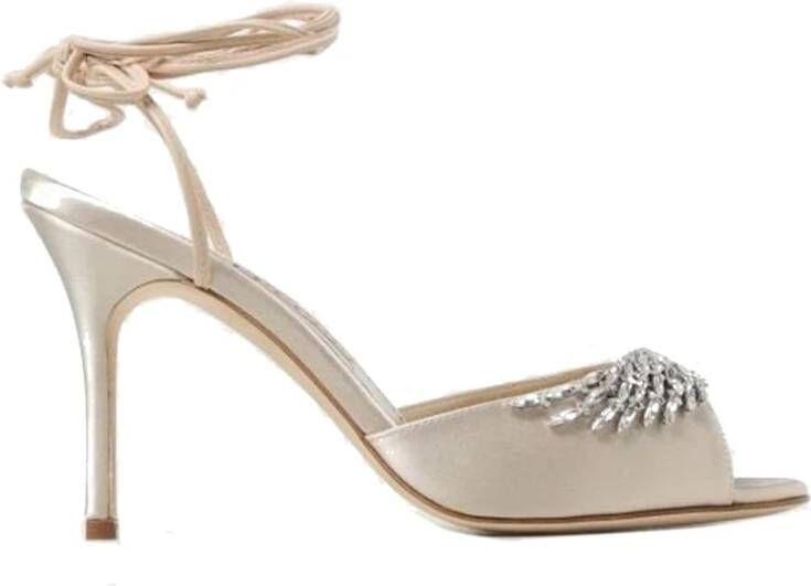 Manolo Blahnik Beige Satijnen Kristal Sandalen Beige Dames