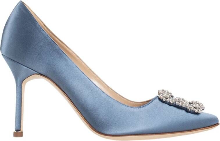 Manolo Blahnik Blauw Satijn Kristal Gesp Stiletto Hak Blue Dames