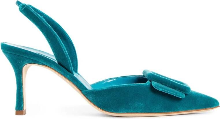 Manolo Blahnik Blauwe Fluwelen Slingback Stilettohakken Blue Dames