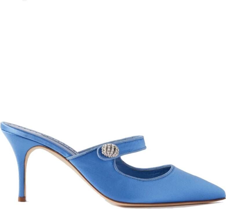 Manolo Blahnik Blauwe Slip-On Zijden Schoenen Blue Dames