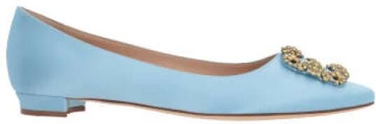 Manolo Blahnik Blauwe Zijden Satijnen Juweelgesp Ballerina Blue Dames