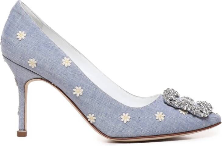 Manolo Blahnik Denim Daisy Hak Schoenen Blue Dames