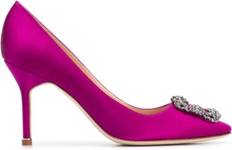 Manolo Blahnik Donkerroze Satijnen Juweelgesp Pumps Pink Dames