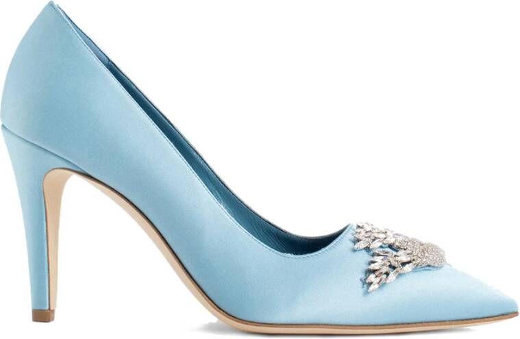 Manolo Blahnik Fifo 090 Blauwe Kristallen Juweel Hoge Hak Blue Dames