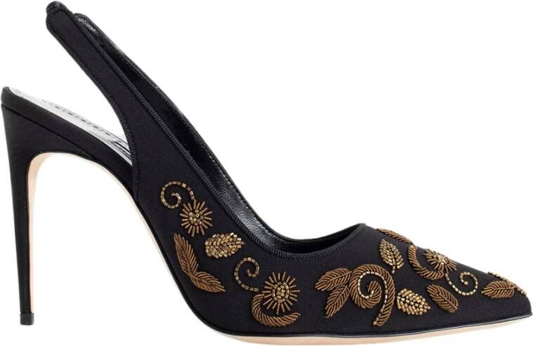 Manolo Blahnik Geborduurde Bloem Slingback Pumps Black Dames