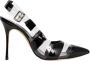 Manolo Blahnik Gestreepte Patentleren Slingback Stiletto Hakken Black Dames - Thumbnail 3