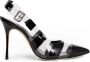 Manolo Blahnik Gestreepte Patentleren Slingback Stiletto Hakken Black Dames - Thumbnail 1