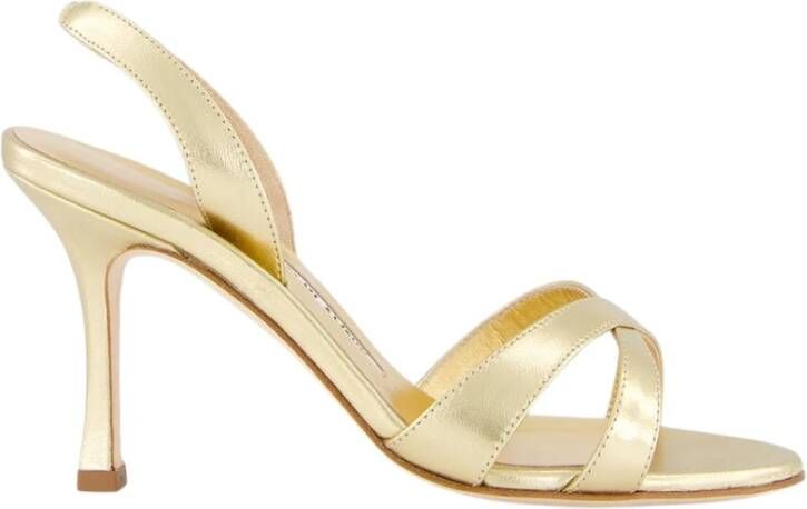 Manolo Blahnik Gouden Metallic Leren Slingback Sandalen Yellow Dames