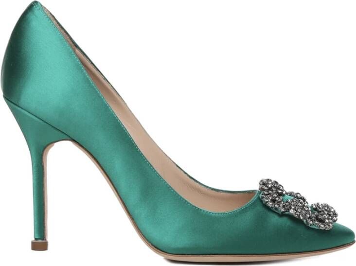 Manolo Blahnik Groene Satijnen Hoge Hak Décolleté Green Dames