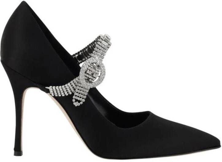 Manolo Blahnik Jeweled Silk Satin Pumps Black Dames