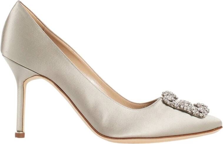 Manolo Blahnik Kristallen gesp stiletto hak grijs satijn Gray Dames