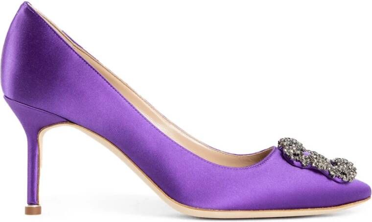 Manolo Blahnik Kristallen Gesp Stiletto Hak Paars Satijn Purple Dames