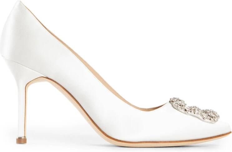 Manolo Blahnik Kristallen Gesp Stiletto Hak Witte Pumps White Dames