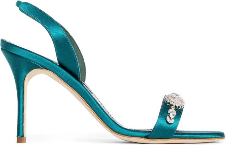 Manolo Blahnik Kristallen Juweel Slingback Stiletto Hakken Green Dames