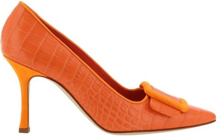 Manolo Blahnik Krokodil-Effect Leren Amandel Teen Pumps Orange Dames