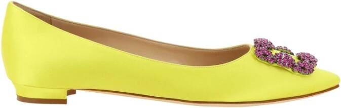 Manolo Blahnik Luxe Zijden Ballerina Flats Yellow Dames