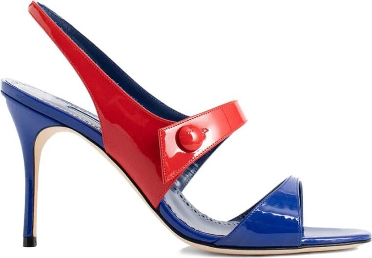 Manolo Blahnik Multicolor Blauw Rood Slingback met Knoopdetail Multicolor Dames