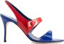 Manolo Blahnik Multicolor Blauw Rood Slingback met Knoopdetail Multicolor Dames - Thumbnail 1