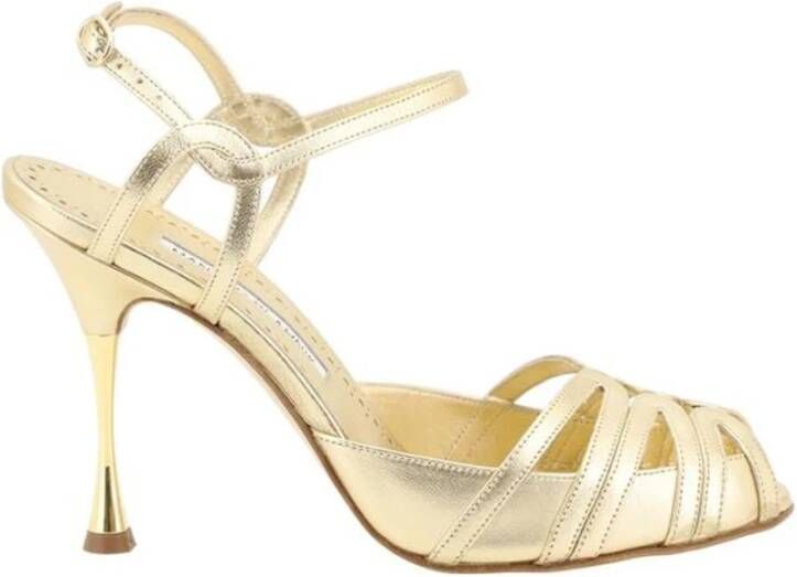 Manolo Blahnik Nappa Leren Stiletto Hak Sandalen Yellow Dames