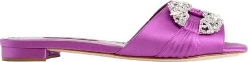 Manolo Blahnik Paarse Juweel Versierde Satijnen Slides Purple Dames