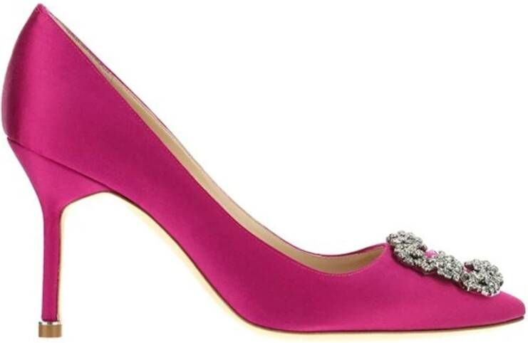 Manolo Blahnik Paarse Satijnen Kristal Gesp Pumps Purple Dames