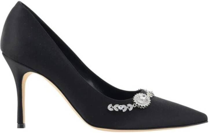 Manolo Blahnik Parelversierde Zijden Satijnen Stiletto Pumps Black Dames