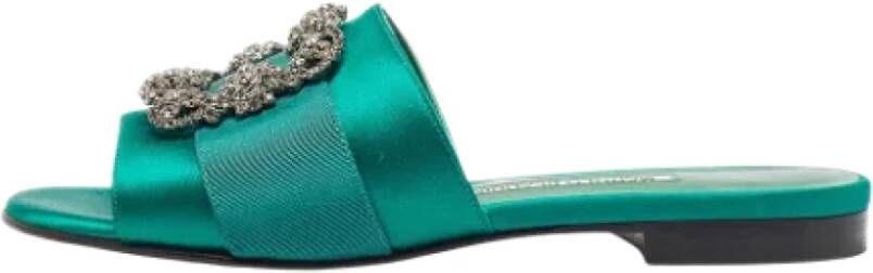 Manolo Blahnik Pre-owned Canvas flats Green Dames