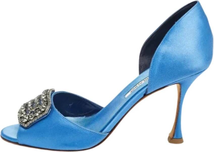 Manolo Blahnik Pre-owned Satin heels Blue Dames