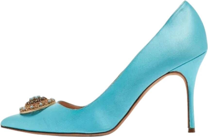 Manolo Blahnik Pre-owned Satin heels Blue Dames