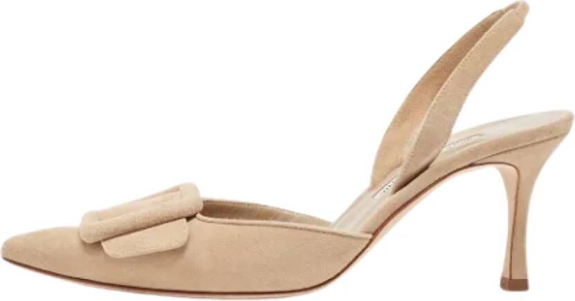 Manolo Blahnik Pre-owned Suede heels Beige Dames