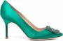 Manolo Blahnik Groene Satijnen Hoge Hak Décolleté Green Dames - Thumbnail 2