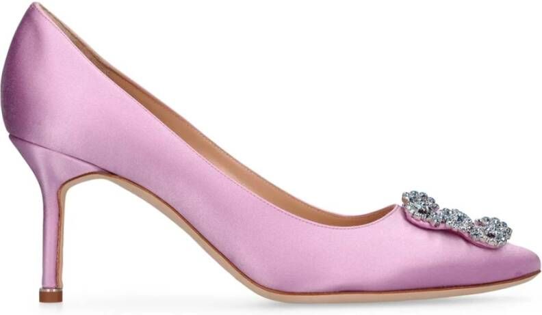 Manolo Blahnik Roze Zijden Satijnen Pumps met Kristallen Versiering Pink Dames