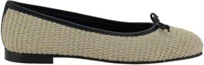 Manolo Blahnik Raffia Ballerina met Applique Strik Beige Dames