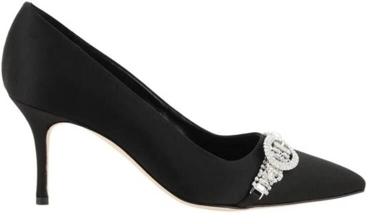 Manolo Blahnik Rhinestone gesp kitten hak pompen Black Dames