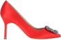 Manolo Blahnik Rode Satijnen Pumps met puntige neus Red Dames - Thumbnail 6