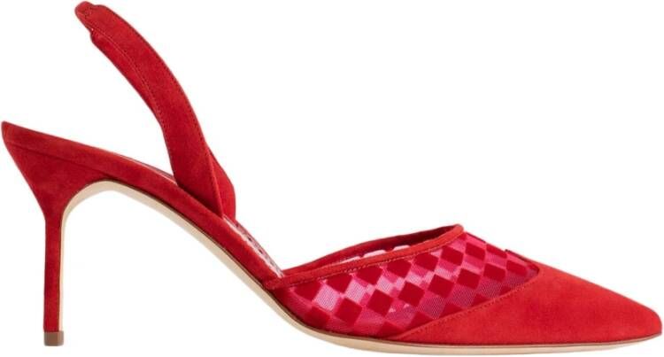 Manolo Blahnik Rode Suede Gala Slingback Mules Red Dames