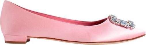 Manolo Blahnik Roze Satijnen Juweelgesp Platte Schoenen Pink Dames