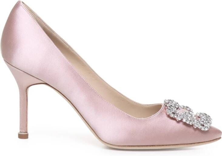 Manolo Blahnik Roze Satijnen Schuine Neus Pomp Pink Dames