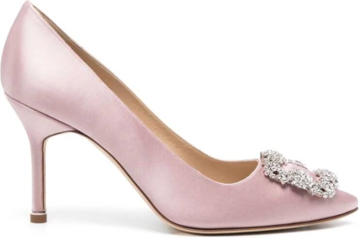 Manolo Blahnik Roze Zijden Kristal Gesp Stiletto Hakken Purple Dames