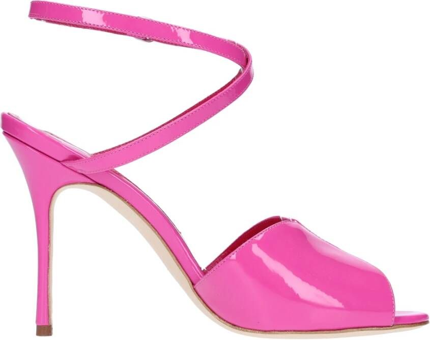 Manolo Blahnik Roze Leren Sandalen met Verstelbare Gespsluiting Pink Dames