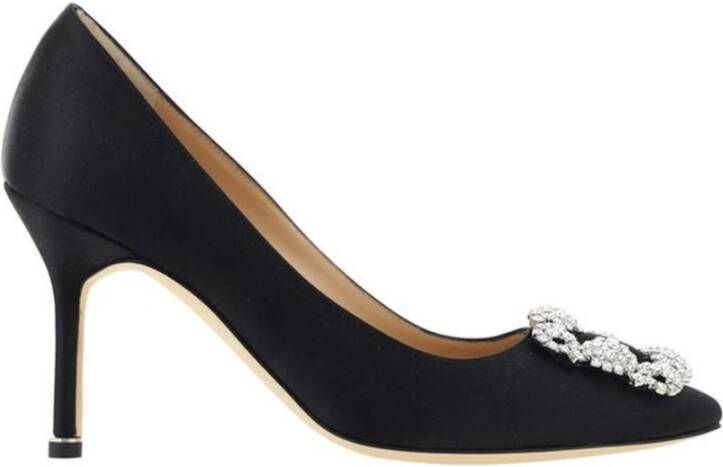 Manolo Blahnik Satijnen Pumps met Kristallen Gesp Black Dames