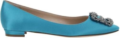 Manolo Blahnik Blauwe Ballerina Schoenen met Kristallen Versiering Blue Dames