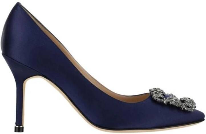 Manolo Blahnik Satin Kristal Gesp Stiletto Hakken Blue Dames