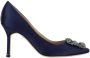 Manolo Blahnik Satin Kristal Gesp Stiletto Hakken Blue Dames - Thumbnail 1