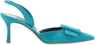 Manolo Blahnik Stiletto Hak Leren Pumps met Gesp Blue Dames