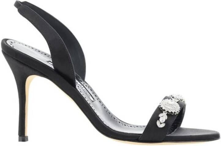 Manolo Blahnik Stiletto Hak Sandalen met Juweel-Bedekte Gesp Black Dames